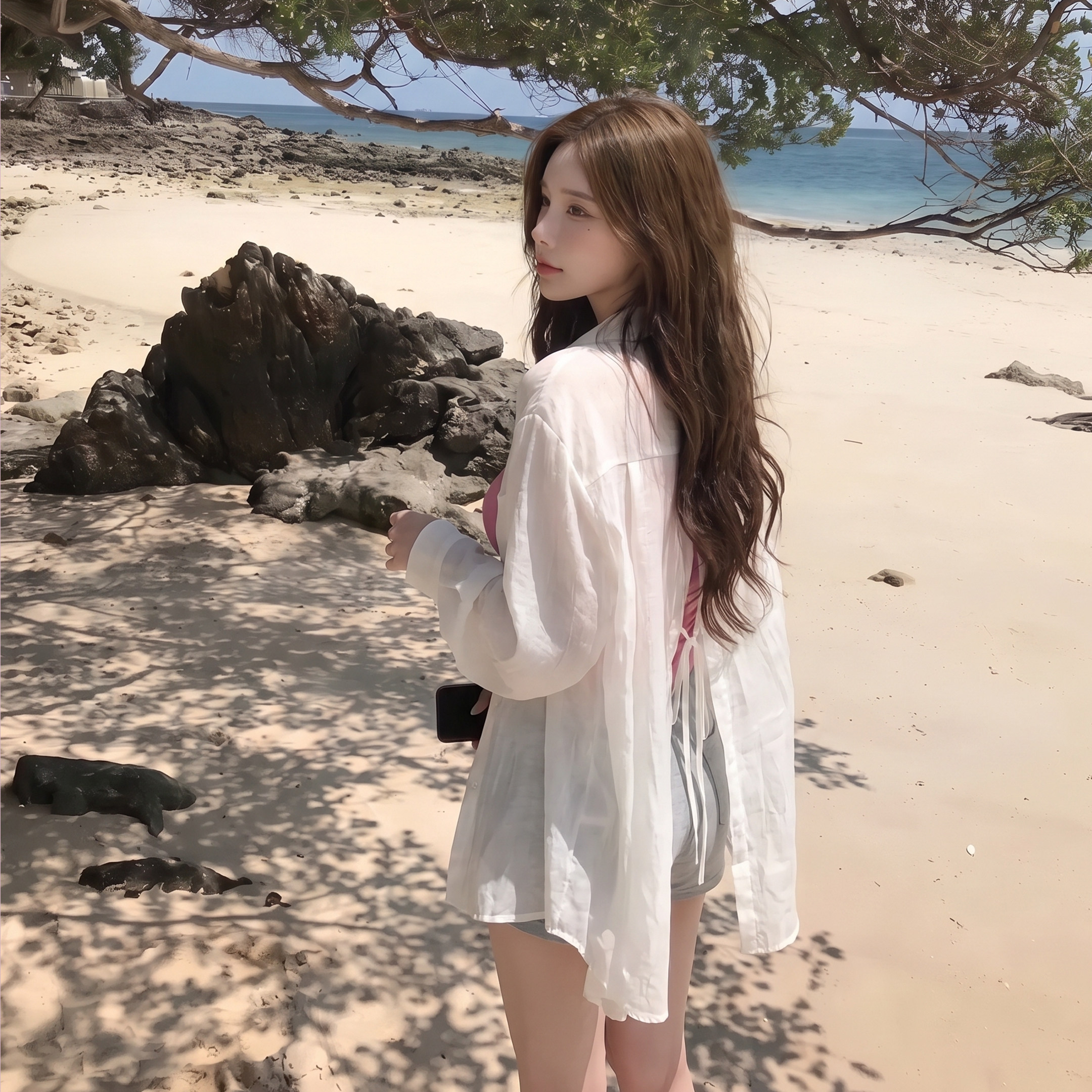 alex stevens白色防晒衬衫外套女夏季后开叉长袖衬衣薄款开衫上衣