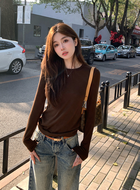 alex stevens 纯色长袖修身t恤打底衫女秋冬季长袖内搭显瘦上衣