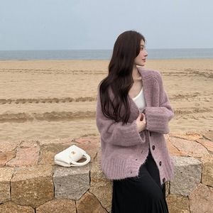 特价秒杀~灰色马海毛针织开衫女春喜马拉雅中长款宽松毛衣外套