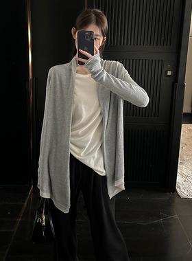 alex stevens 慵懒灰色针织开衫毛衣外套女春秋长袖披肩外搭上衣