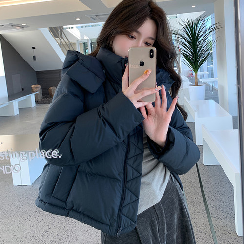 肯豆风短款连帽羽绒服女90白鸭绒