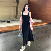 alex stevens宽肩带吊带连衣裙女纯色收腰显瘦长裙子海边度假