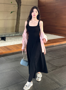 alex stevens宽肩带吊带连衣裙女纯色收腰显瘦长裙子海边度假