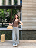 stevens运动风抽绳休闲裤 女春季 宽松直筒裤 alex 高腰显瘦卫裤 子