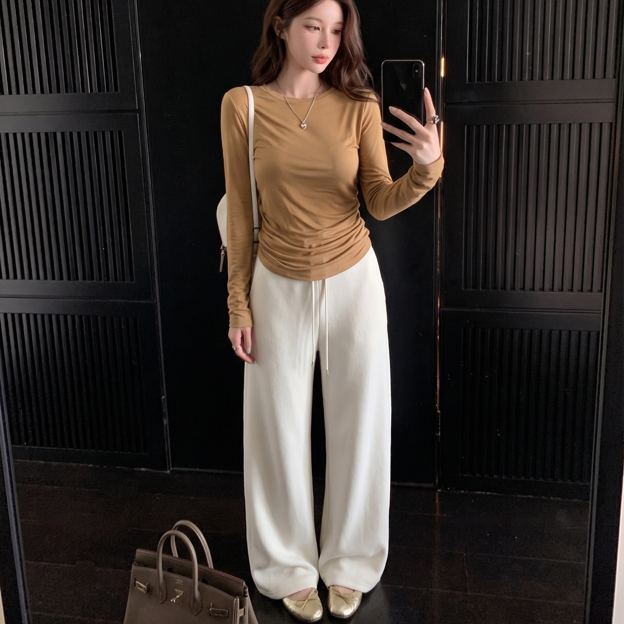 alex stevens极简风白色高腰阔腿裤女松弛感休闲直筒长裤高级感
