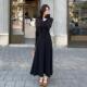 alex 显瘦a字长裙子垂 连衣裙女春秋海边修身 stevens 黑色v领长袖