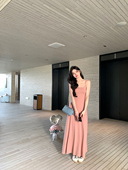 alex stevens柔和桃粉吊带连衣裙女垂感长裙卡戴珊裙子纯色春夏季