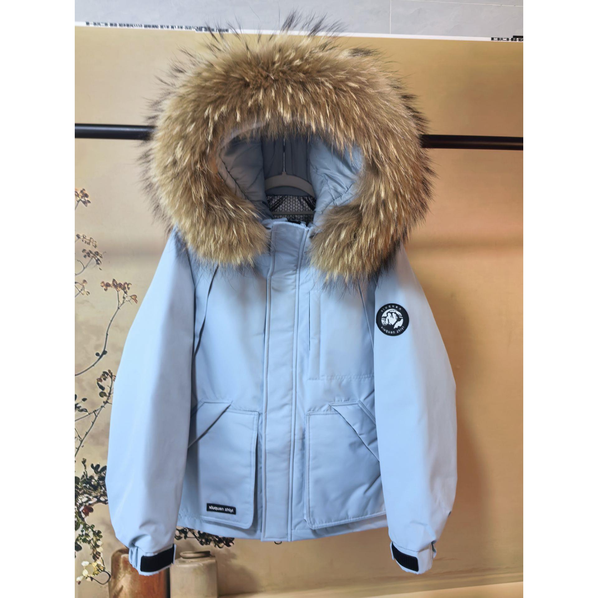 毛领工装羽绒服女款冬季加厚宽松藏青色派克服小个子短款韩版外套