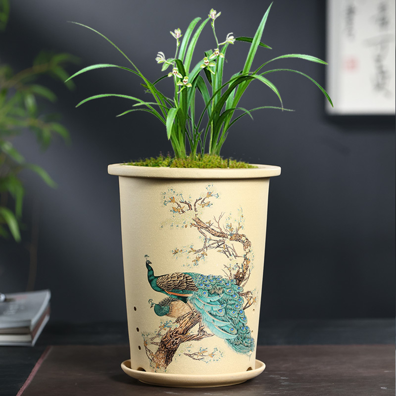宜兴紫砂花盆带托盘精品