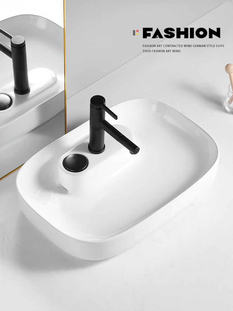 隐藏式台控下水台上盆侧边后排水家用阳台陶瓷洗手盆洗衣机洗脸盆