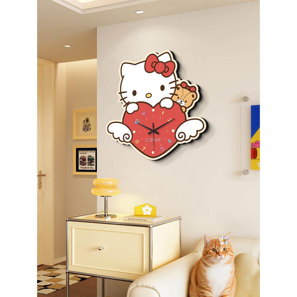 轻奢高级HelloKitty客厅挂钟2026新款儿童房时钟装饰画餐厅钟表