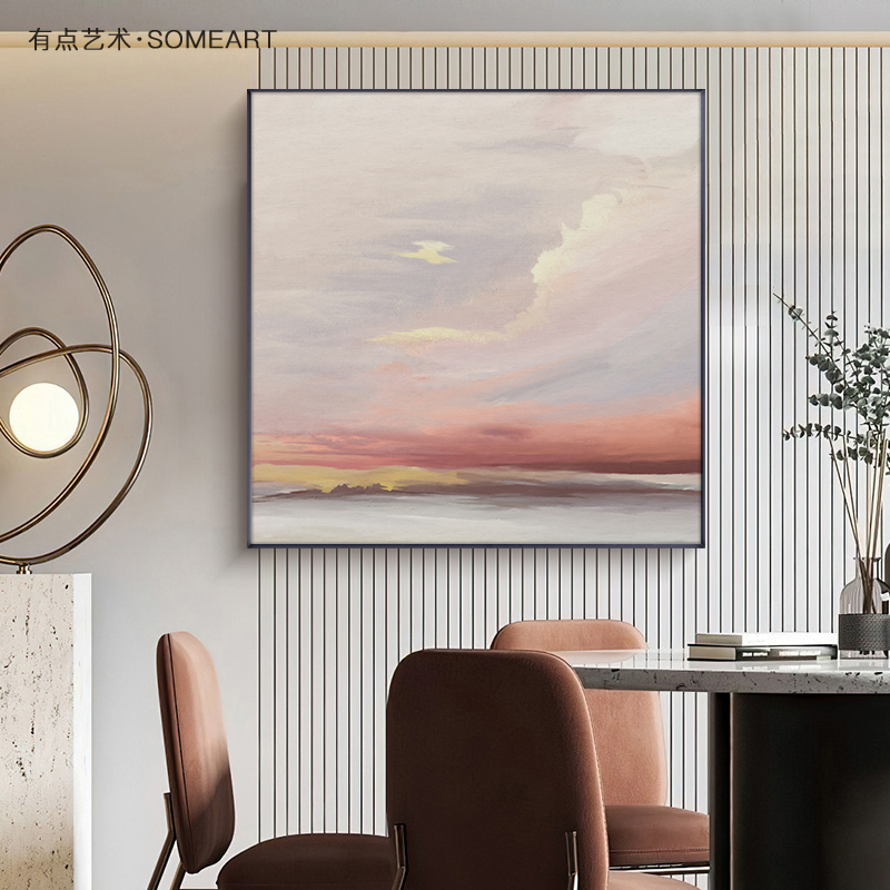 奶油风温馨系客厅装饰画北欧餐厅壁画风景玄关走廊正方形挂画图片