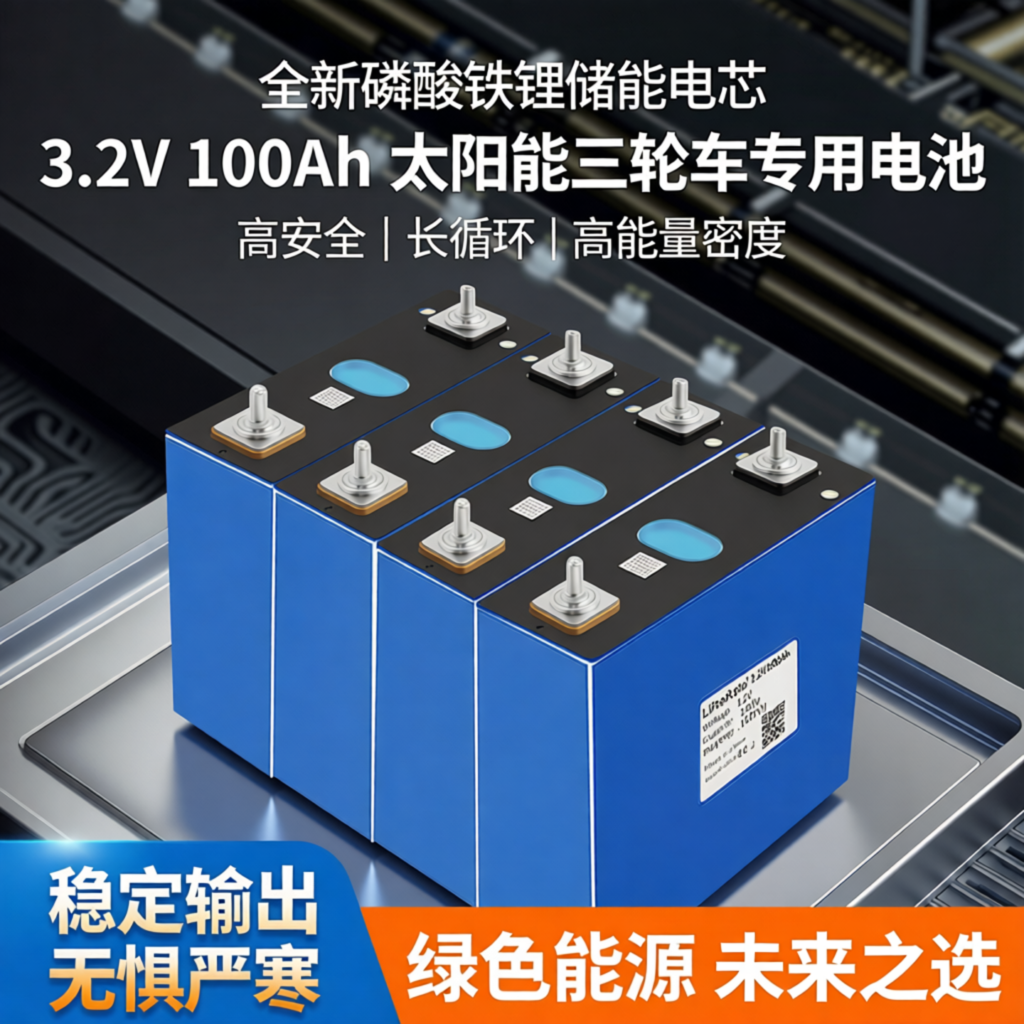 全新3.2V磷酸铁锂动力电池大单体100ah太阳能光伏三轮车储能电芯
