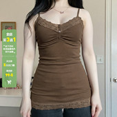 打底中长款 WEEKEEP 纯色基础蕾丝拼接V领胸型吊带女百搭修身 背心