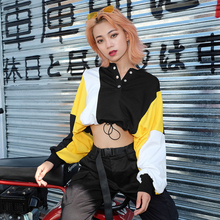 嘻哈home外套酷卫衣女潮 2019年秋冬新款 欧美风街头帅气三拼色短款