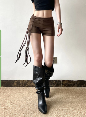 WEEKEEP【沙丘废土】性感辣妹抽绳飘带包臀半身裙裤小众短裤跳舞