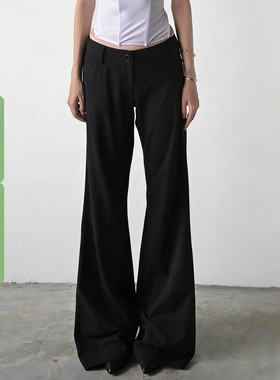 WEEKEEP 简约基础通勤纯色低腰休闲西装裤女百搭宽松阔腿显瘦长裤