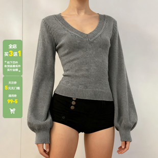 收腰内搭针织上衣秋冬 毛衣女修身 WEEKEEP 纯色基础简约V领长袖