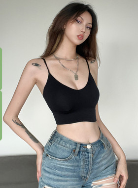 WEEKEEP 基础款百搭背部交叉美背低领性感吊带背心带胸垫纯色内搭
