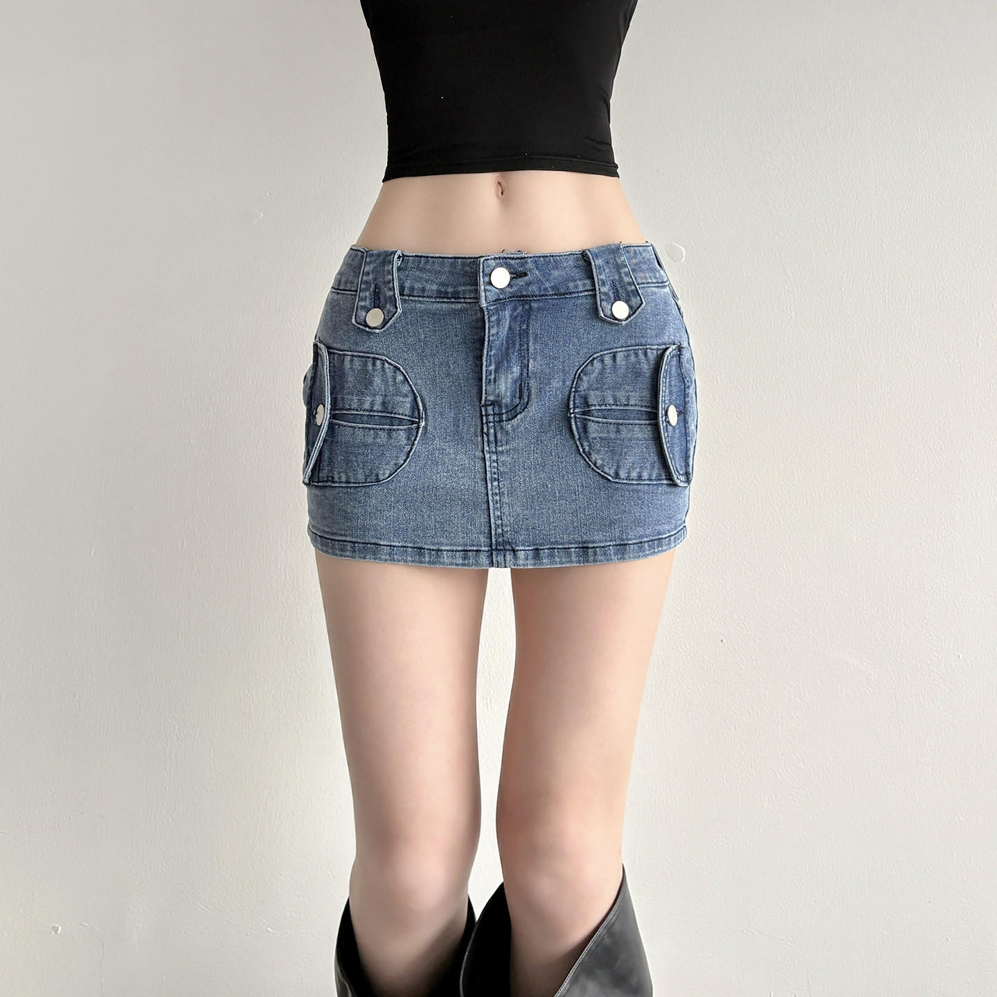 WEEKEEP 美式街头辣妹工装风紧身包臀牛仔短裙休闲百搭低腰半身裙