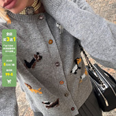 WEEKEEP 秋冬 开衫 可爱少女感动物单排扣修身 毛织外套百搭圆领长袖