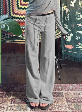 WEEKEEP 灰色简约基础系带垂感低腰休闲裤女百搭直筒宽松针织长裤