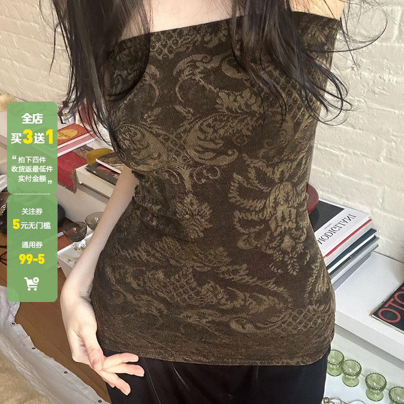 WEEKEEP 复古Y2K印花辣妹修身抹胸女性感内搭裹胸肚兜打底上衣潮