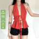 WEEKEEP 辣妹性感纯色镂空系带露背挂脖背心度假风褶皱收腰吊带