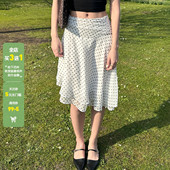 WEEKEEP 法式 气质波点网纱飘逸低腰半身裙百搭褶皱宽松显瘦中长裙