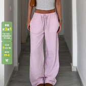 梦幻粉色 基础款 居家抽绳条纹潮休闲裤 WEEKEEP 百搭直筒长裤 女