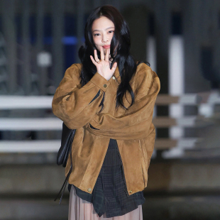 外套休闲百搭宽松夹克 复古棕色麂皮绒翻领长袖 WEEKEEP Jennie同款