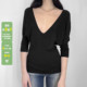 WEEKEEP 百搭休闲黑色V领七分袖 针织上衣女简约基础收腰显瘦T恤