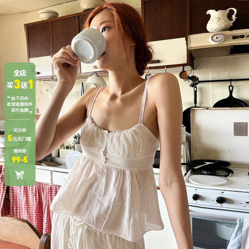 慵懒胸型褶皱拼接显瘦休闲吊带夏