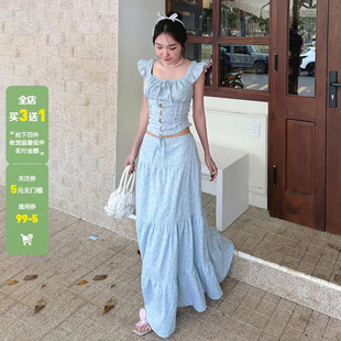 T恤绑带A字显瘦半身长裙夏 小飞袖 WEEKEEP 小清新碎花系带排扣修身