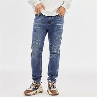 ABLEJEANS男款立体3D大V裤秋冬破洞补丁锥形裤水洗做旧休闲牛仔裤