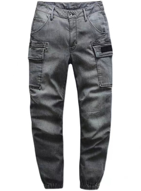 ABLE JEANS春秋男士新款灰色休闲多口袋工装裤时尚喷墨束脚休闲裤