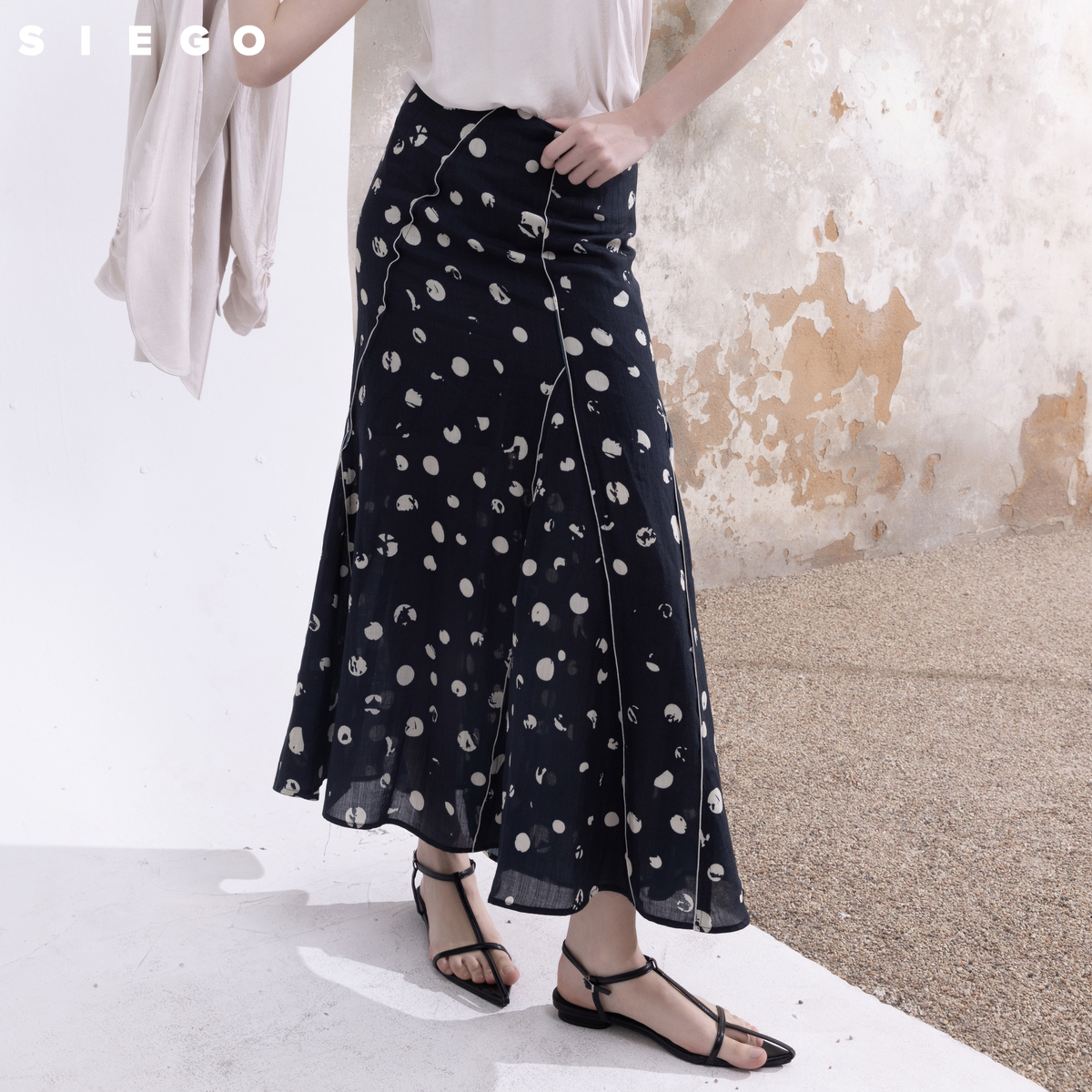 Siego西蔻原创花稿几何线性分割层次鱼尾半裙64432310