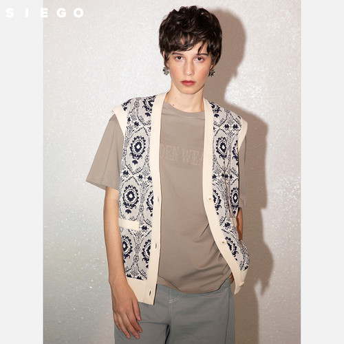 Siego西蔻精选高品质丝绵麻主题提花针织背心64517501