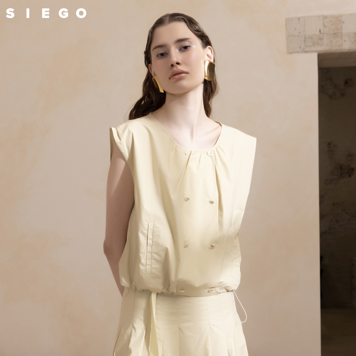 Siego西蔻宽松截短简约款100%棉茧型小衫64436202