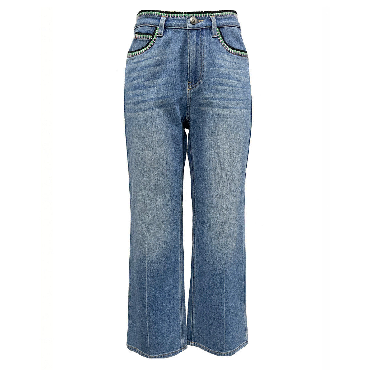 Siego西蔻多股线绣简约经典直筒牛仔裤64511207