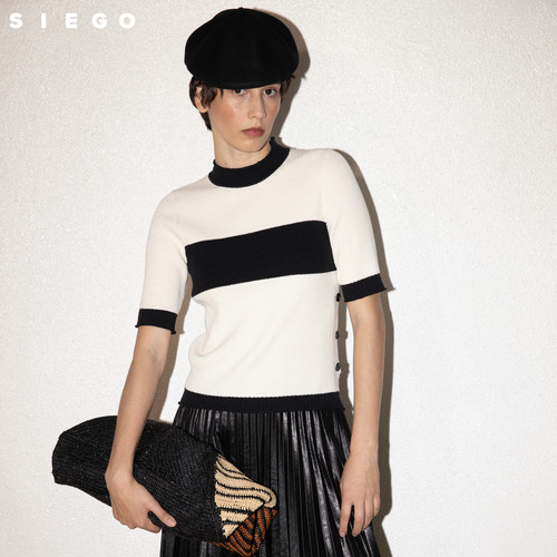 Siego西蔻合体版型简约黑白撞色短袖针织毛衫64517202