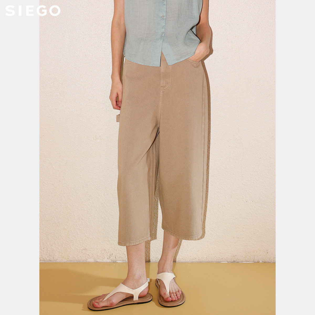 Siego西蔻简约宽松版型牛仔九分阔腿裤64531212