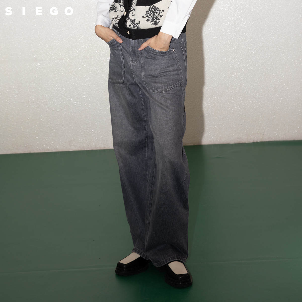 Siego西蔻炒盐做旧潮流大口袋牛仔阔腿老爹裤64511202