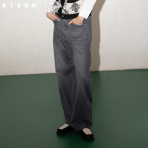 Siego西蔻炒盐做旧潮流大口袋牛仔阔腿老爹裤64511202
