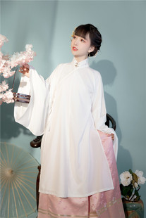 白菜披风云肩明制汉服夏款 女 斜襟纯色长衫 言兮亭汉服女原创立领衫