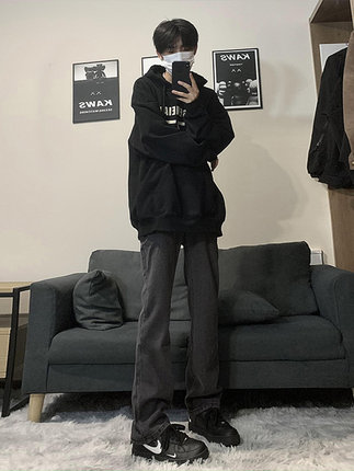 YETUAN 美式冬季大码牛仔裤男款潮牌加绒加厚裤子cleanfit微喇裤