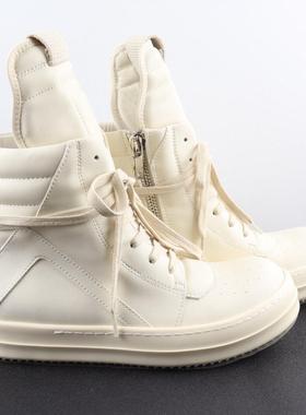 Rick RO倒三角全白色高帮鞋暗黑先锋设计师走秀高街风格男女潮鞋