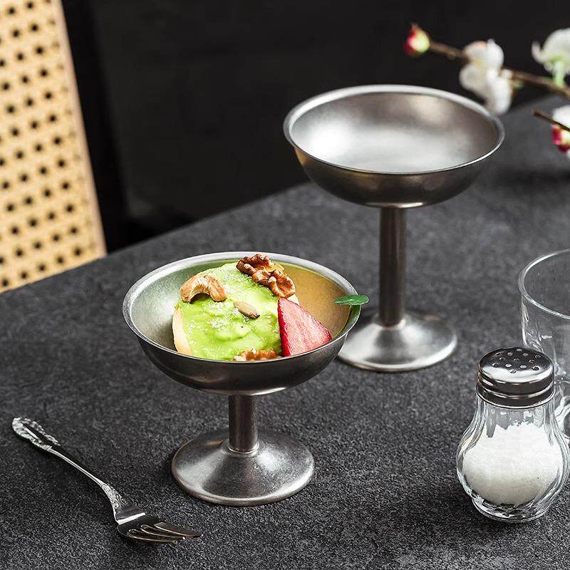 美式复古餐具做旧ins风布丁杯不锈钢创意高脚杯雪糕甜品店用商用