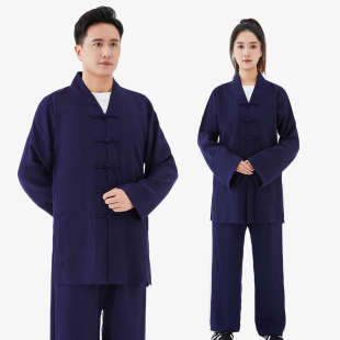 对襟三宝领道士装武当亚麻居士三清领服装三台领小道领短袖夏中褂