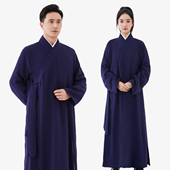 长褂亚棉麻道家服装 道士服装 女 道服斜襟三清领道袍男女款 武当夏季